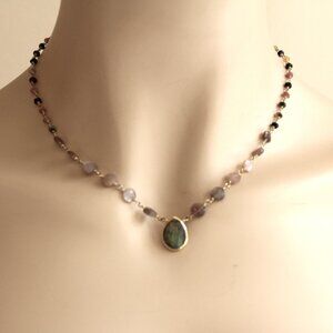 Ela Rae Labradorite, Tourmaline and Moonstone Necklace. Stunning 14k GF